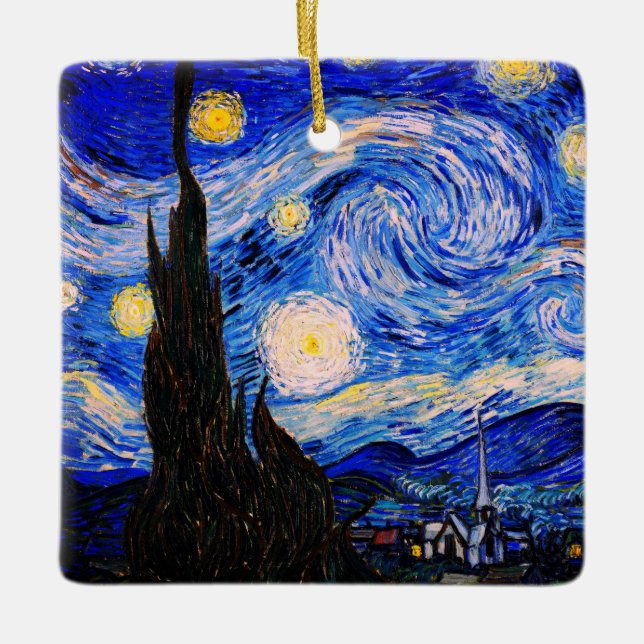 The Starry Night by Vincent Van Gogh Ceramic Ornament (Front)