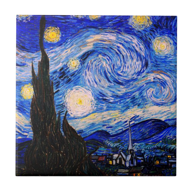 The Starry Night by Vincent Van Gogh Ceramic Tile (Front)