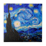 The Starry Night by Vincent Van Gogh Ceramic Tile<br><div class="desc">Vincent Van Gogh The Starry Night. This is an old masterpiece from the dutch master painter Vincent Van Gogh.This fine art landscape painting has beautiful,  vibrant,  saturated color. Vincent Van Gogh was a dutch post impressionist painter. This image is in the public domain</div>