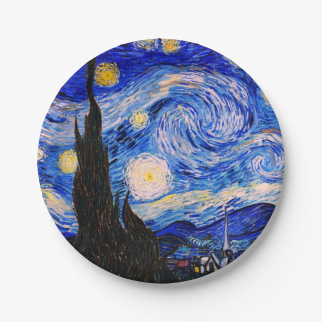 The Starry Night by Vincent Van Gogh Paper Plates (Front)