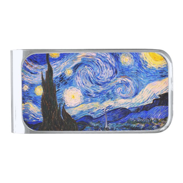 The Starry Night by Vincent Van Gogh Silver Finish Money Clip (Front)