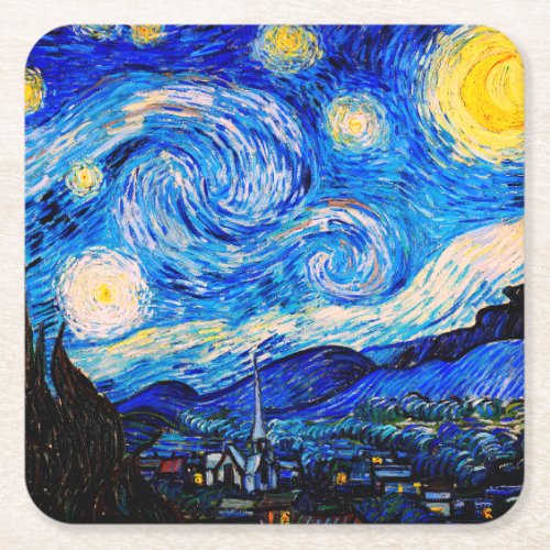 The Starry Night by Vincent Van Gogh Square Paper Coaster