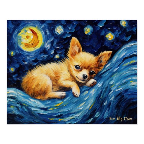 The starry night _ Chihuahua Dog 003 _ Qian wan Go Poster