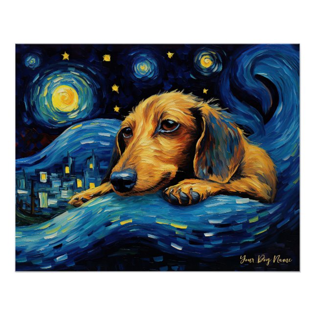 The starry night - Dachshund Dog 002 - Qian wan Go Poster (Front)