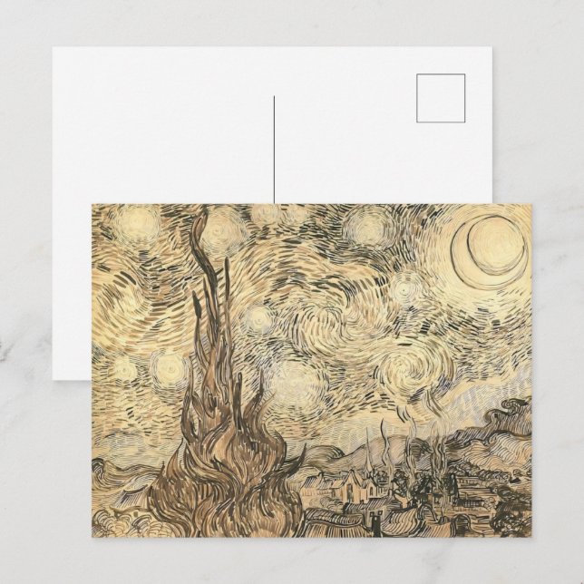 The Starry Night Drawing by  Vincent van Gogh Postcard (Front/Back)