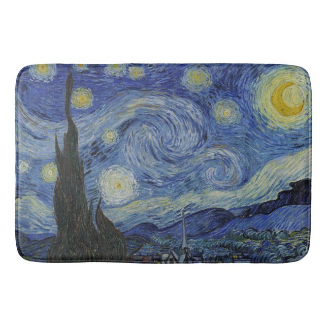 The Starry Night, oil painting, Vincent Van Gogh Bath Mat (Front)