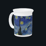 The Starry Night, oil painting, Vincent Van Gogh Beverage Pitcher<br><div class="desc">Vincent Van Gogh, June 1889 post impressionist modern art oil painting on canvas nighttime landscape painting of a swirly starry blue sky with a bright yellow crescent moon; the planet Venus is also visible. An exaggerated large cypress tree can be seen in the foreground. this painting depicts the view from...</div>