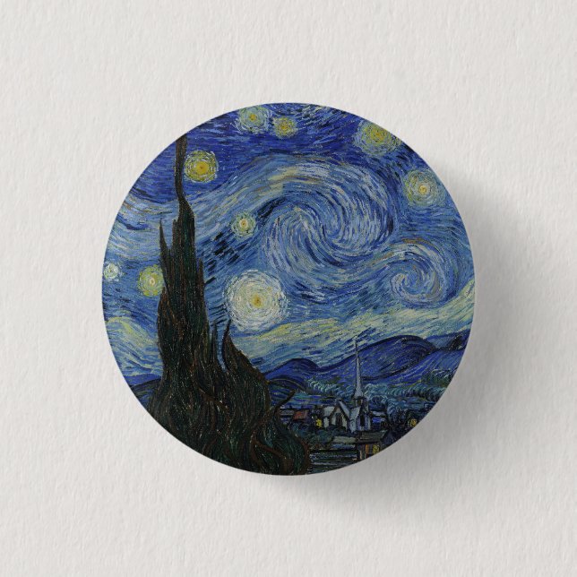 The Starry Night, oil painting, Vincent Van Gogh Button (Front)