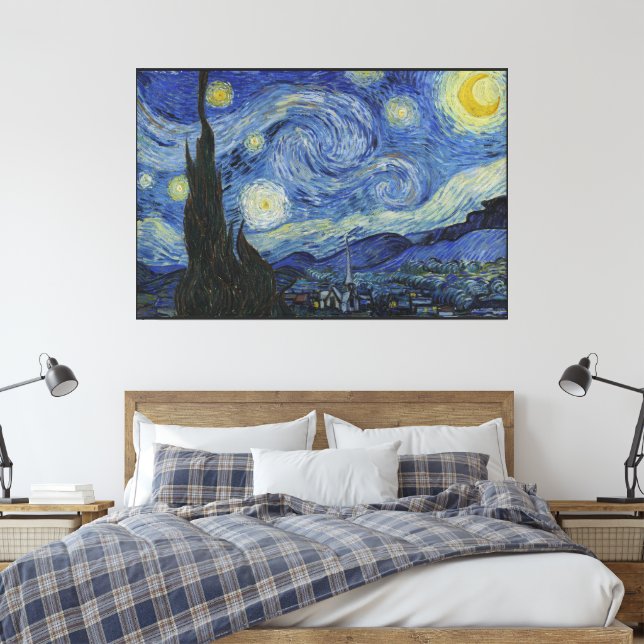 The Starry Night, oil painting, Vincent Van Gogh Canvas Print (Insitu(Bedroom))