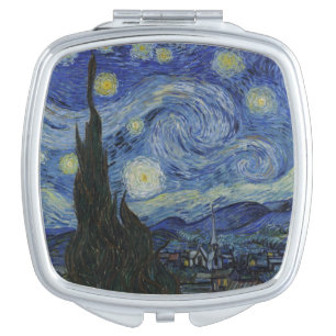 The Starry Night, oil painting, Vincent Van Gogh Compact Mirror