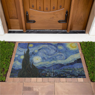 The Starry Night, oil painting, Vincent Van Gogh Doormat