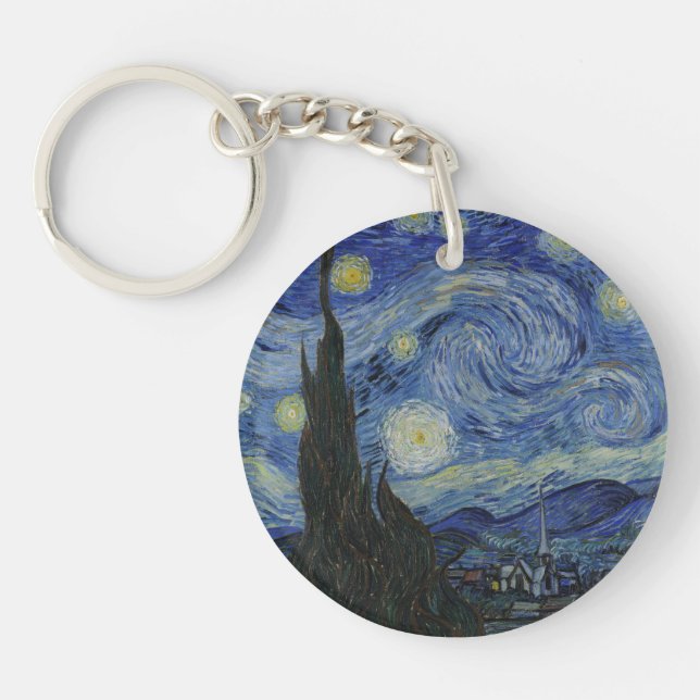 The Starry Night, oil painting, Vincent Van Gogh Keychain (Front)