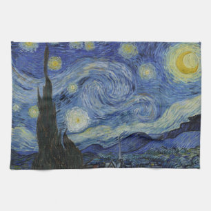 The Starry Night, oil painting, Vincent Van Gogh Kitchen Towel