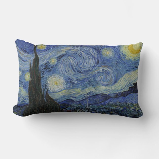 The Starry Night, oil painting, Vincent Van Gogh Lumbar Pillow (Front)