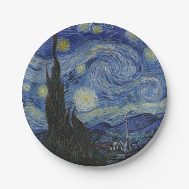 The Starry Night, oil painting, Vincent Van Gogh Paper Plates (Front)