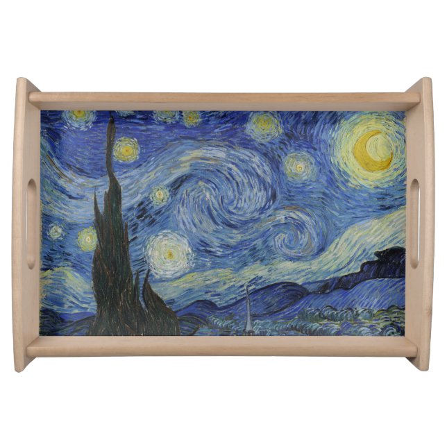 The Starry Night, oil painting, Vincent Van Gogh Serving Tray (Front)