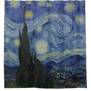 The Starry Night, oil painting, Vincent Van Gogh Shower Curtain