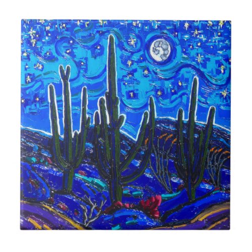 The Starry Night Over Arizona art tile