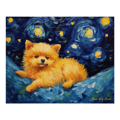 The starry night _ Pomeranian Puppy Dog 002 _ Qian Poster