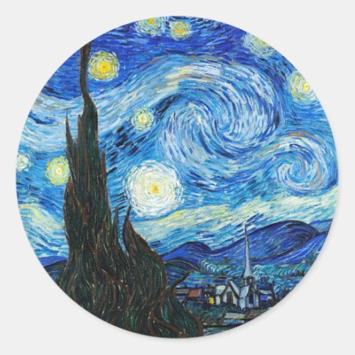 The Starry Night Vincent Van Gogh blue landscape Classic Round Sticker