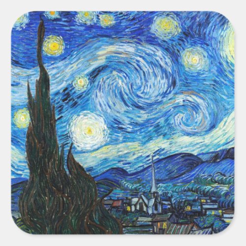 The Starry Night Vincent Van Gogh landscape art Square Sticker