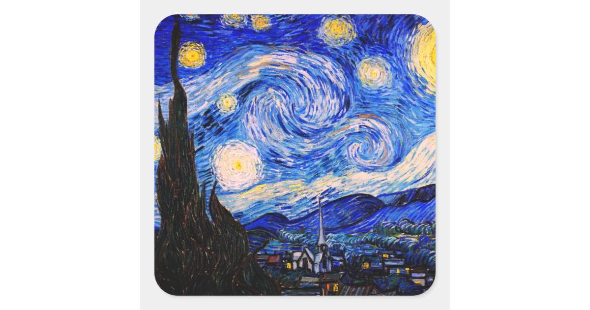 The Starry Night Vincent Van Gogh Square Sticker | Zazzle