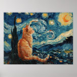 The Starry Night Vincent van Gogh with Cat Poster<br><div class="desc">"The Starry Night with Cat" poster features an enchanting twist – a charming cat gazing up at the swirling night sky. This artful fusion of Van Gogh's iconic masterpiece and the whimsy of a feline companion brings a unique and captivating touch to your living space. Elevate your decor with this...</div>