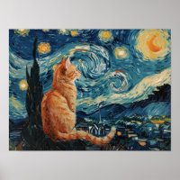 The Starry Night Vincent van Gogh with Cat