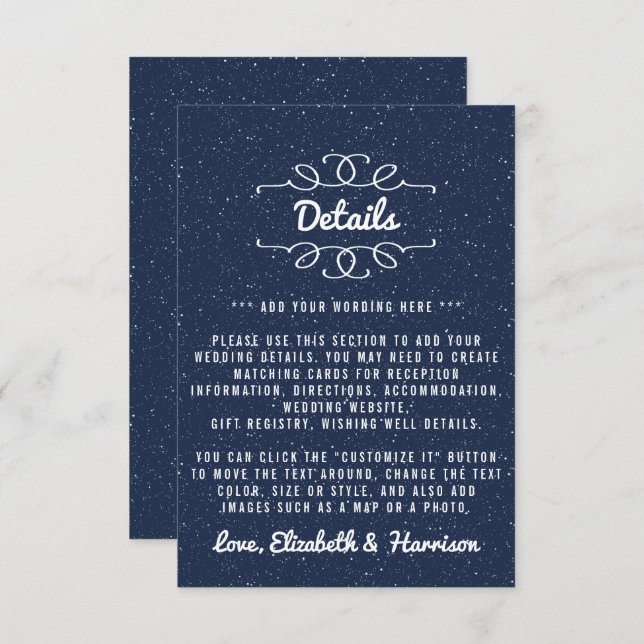 The Starry Night Wedding Collection - Detail Enclosure Card (Front/Back)