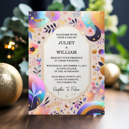 The Stars Glam Bright Pastel Ombre Glitter Wedding Invitation