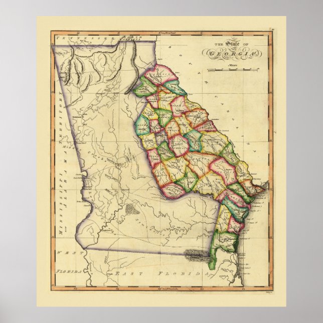 The State of Georgia Map (circa 1810) Poster (Front)
