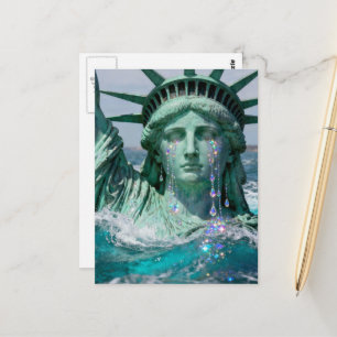 The Statue of Liberty Cries and Melts Surreal Postcard