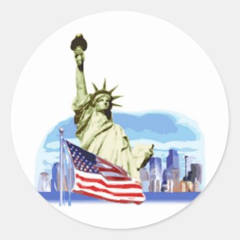 The Statue Of Liberty In New York City Classic Round Sticker by esoticastore at Zazzle