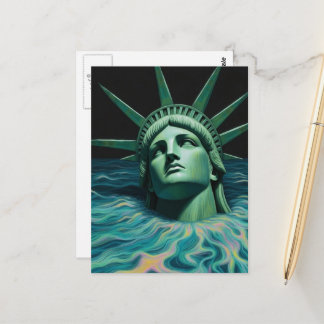 The Statue of Liberty Melts into the Sea Surreal Postcard