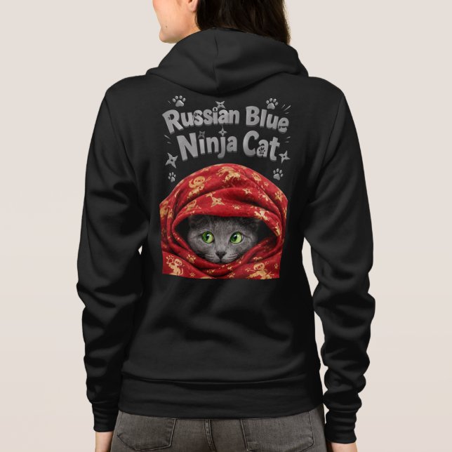 The Stealthy & Starchy: Russian Blue Ninja Cat Hoodie (Back)