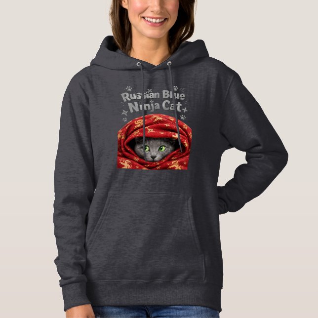 The Stealthy & Starchy: Russian Blue Ninja Cat Hoodie (Front)