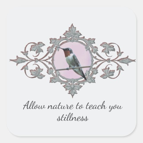 The Stillness of Nature Ruby Throated Hummingbird Square Sticker