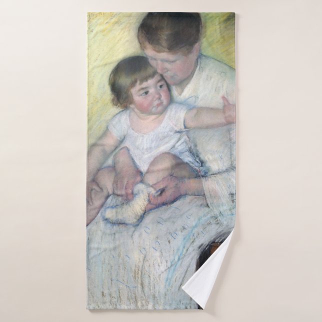The Stocking, Mary Cassatt Bath Towel (Bath Towel)