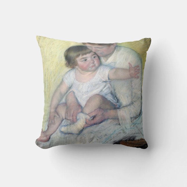 The Stocking, Mary Cassatt Throw Pillow (Front)