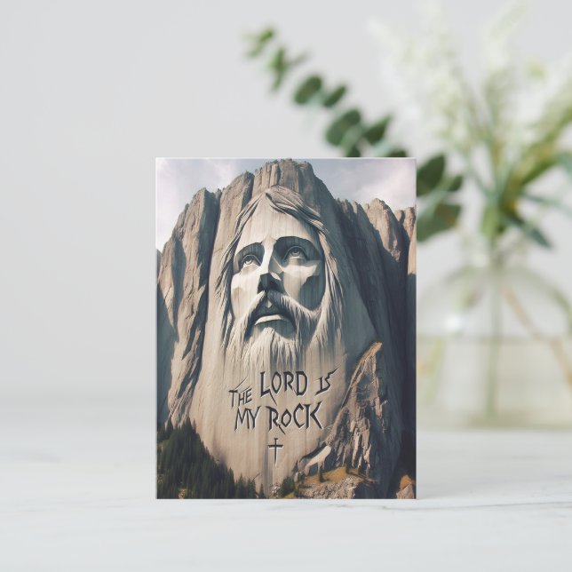 The Stone Carved Savior The Lord Is My Rock Postcard (Standing Front)