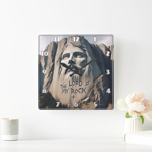 The Stone Carved Savior The Lord Is My Rock Square Wall Clock (Home)