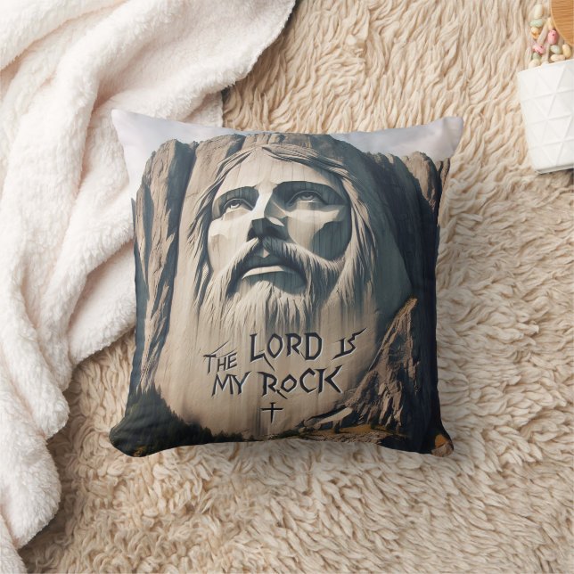The Stone Carved Savior The Lord Is My Rock Throw Pillow (Blanket)