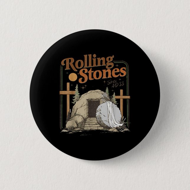The Stone Was Rolled Away He Is Alive Retro Christ Button (Front)
