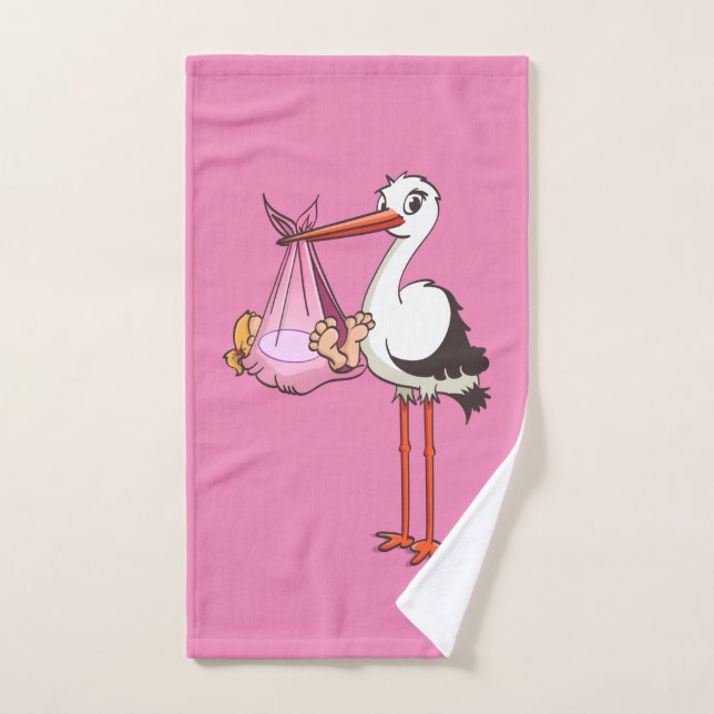 The stork and baby girl hand towel  (Hand Towel)