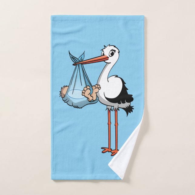 The stork and the baby boy. hand towel  (Hand Towel)