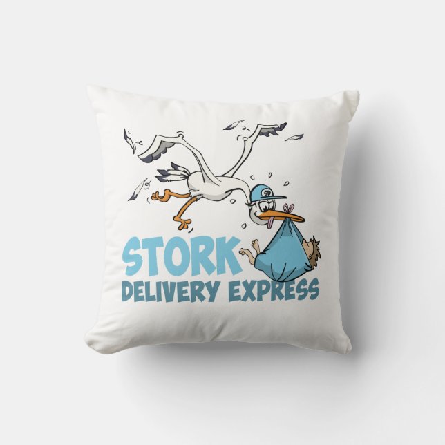The stork bezorg express throw pillow (Front)
