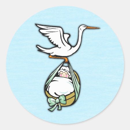 The Stork Carries a Baby Boy Blue  Classic Round Sticker