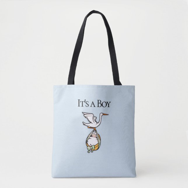 The Stork Carries a Baby Boy Blue Tote Bag (Front)