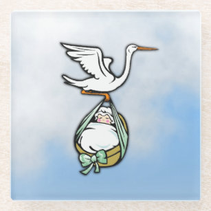 The Stork Carries a Baby Boy Glass Coaster
