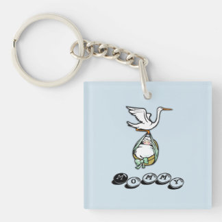 The Stork Carries a Baby Boy Keychain
